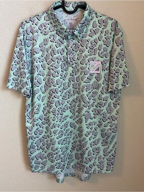 Pit Viper Men’s Sz S Green and  Purple Cheetah Golf Polo